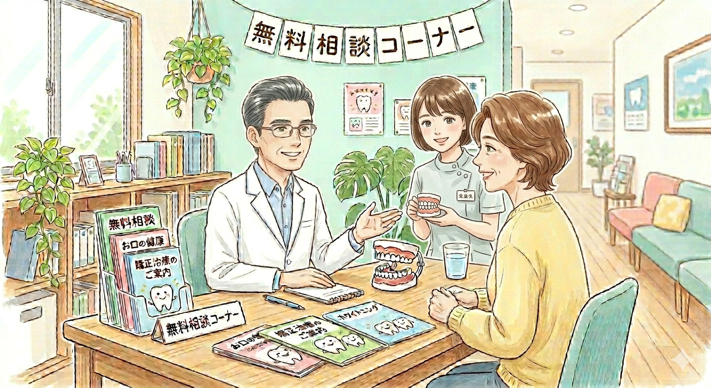 歯科医師・歯科技工士による入れ歯の無料相談コーナーのイラスト
