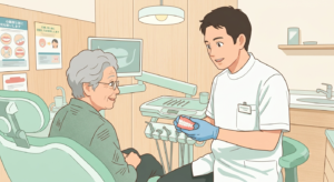 歯医者に入れ歯の相談をしているイラスト